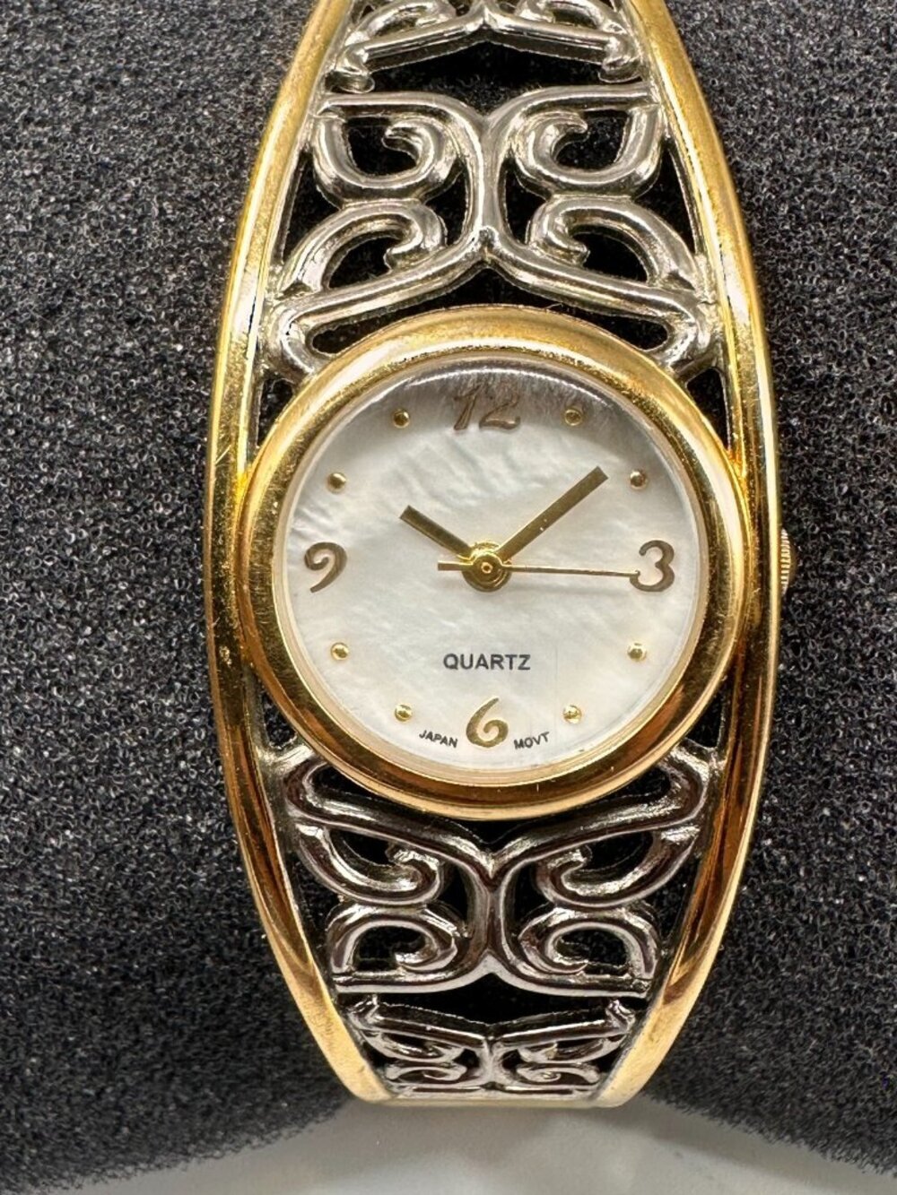 Avon Butterfly Watch Women Silver Gold Two Tone Mother of Pearl Dial Works